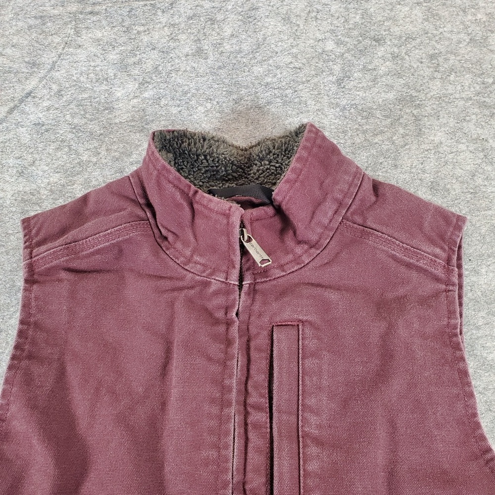 Carhartt Vest Womens Small Burgundy Red Duck Canvas 104224 V26 Sherpa Lined Work - Picture 2 of 10
